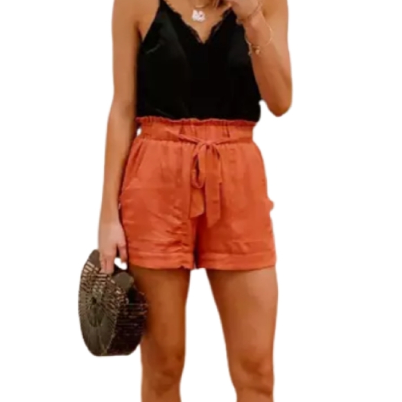 Francesca’s Dizzy Lizzy Paperbag Shorts Neon Coral - Picture 9 of 9
